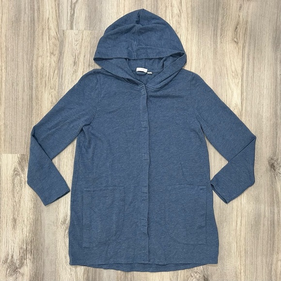 Pure J Jill Hooded Cardigan Sweater Tunic Blue Long Sleeve Pockets Snap Size S - Picture 1 of 8